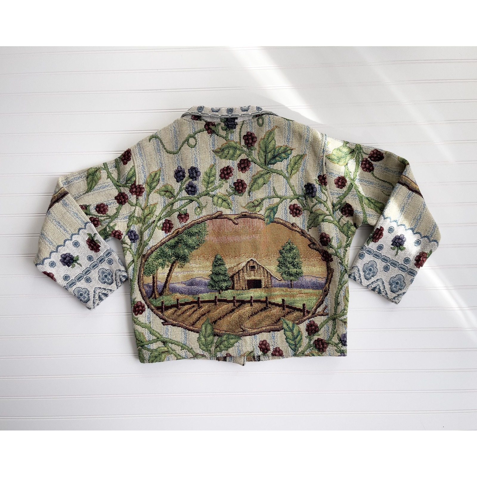 Vtg Sugar Street Weavers Berry Farm Cottagecore Woven Tapestry Jacket
